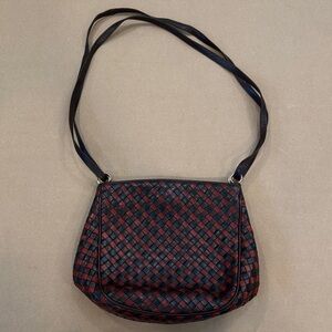 Bottega Veneta Black and Red Woven Shoulder Bag